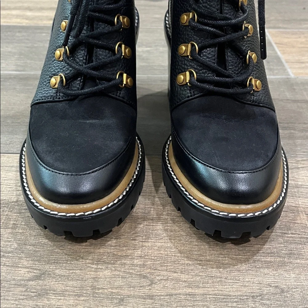 NEW Tory Burch Miller Mixed Materials Lug Sole Boot Black Size 6